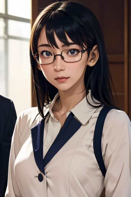 (masterpiece, highest quality), One Girl, Satou, Satou, Glasses, 赤いフレームのGlasses, Navy blue sailor suit, Satou, Glasses, 赤いフレームのGlasses,
