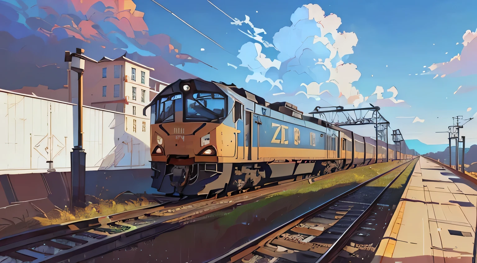 picture of a train on rails against the sky, Zou Zhe, high quality digital painting, beautiful digital painting, gorgeous digital painting, 4k digital painting, 4k digital painting, digital painting 4k,