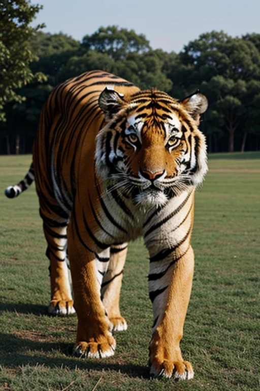 Tiger standing on all fours, realistic, seen from the front
