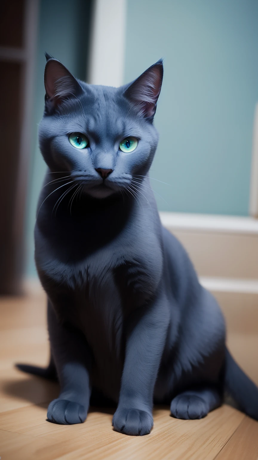 Russian Blue Cat Concept Art, Impressive depth of field, Fantasy, Sharp focus, Studio Photo, Intricate details, Very detailed,8k