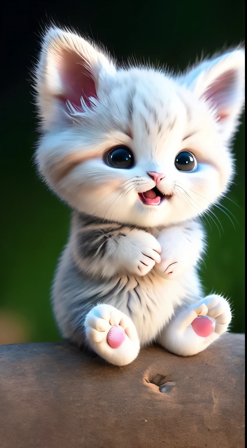 Kitten, realistic, furry animal, little ears, blush, cherry, funny, open mouth, laugh, Morandi color, right, kitten!!