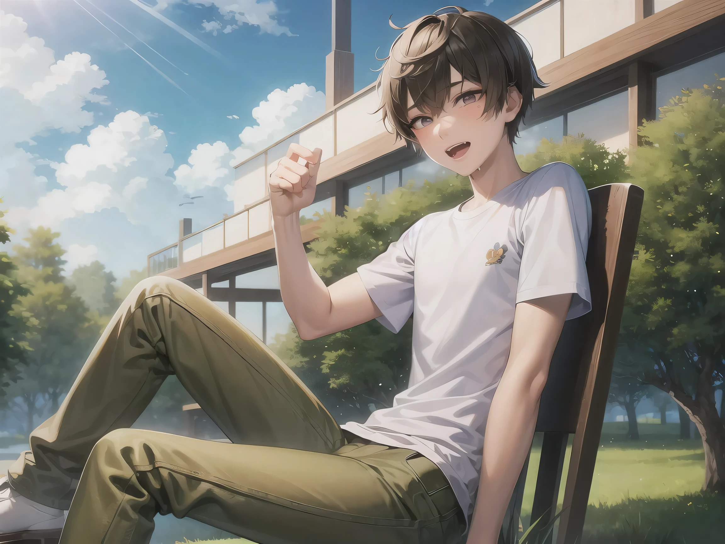 1boy ,Men's casual wear , paradise garden ,ahegao ,sitting