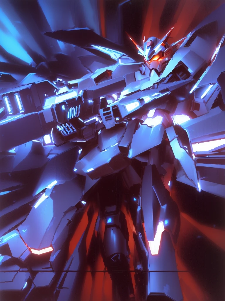 Close-up of a robot with a gun on a blue background, Gundam is windmill shaped, Gundam wing style armor, Gundam style, Mobile Suit, Mobile Suit Gundam, Gundam, Gundam robot, on a Gundam, extreme Gundam, barbatos Gundam, Gundam armor, super robot wars, Gundam box art, modern mecha anime, Large mecha robot in anime、beautiful girl、Camel Toe、Giant tit、Nipple Puffs、Cleavage、Plump、Super big breasts、Super big butt