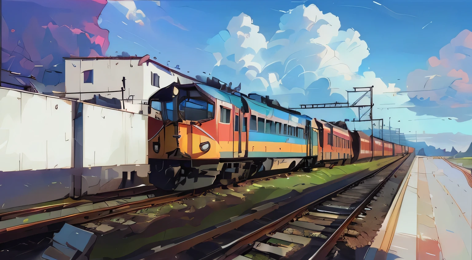 picture of a train on rails against the sky, Zou Zhe, high quality digital painting, beautiful digital painting, gorgeous digital painting, 4k digital painting, 4k digital painting, digital painting 4k,