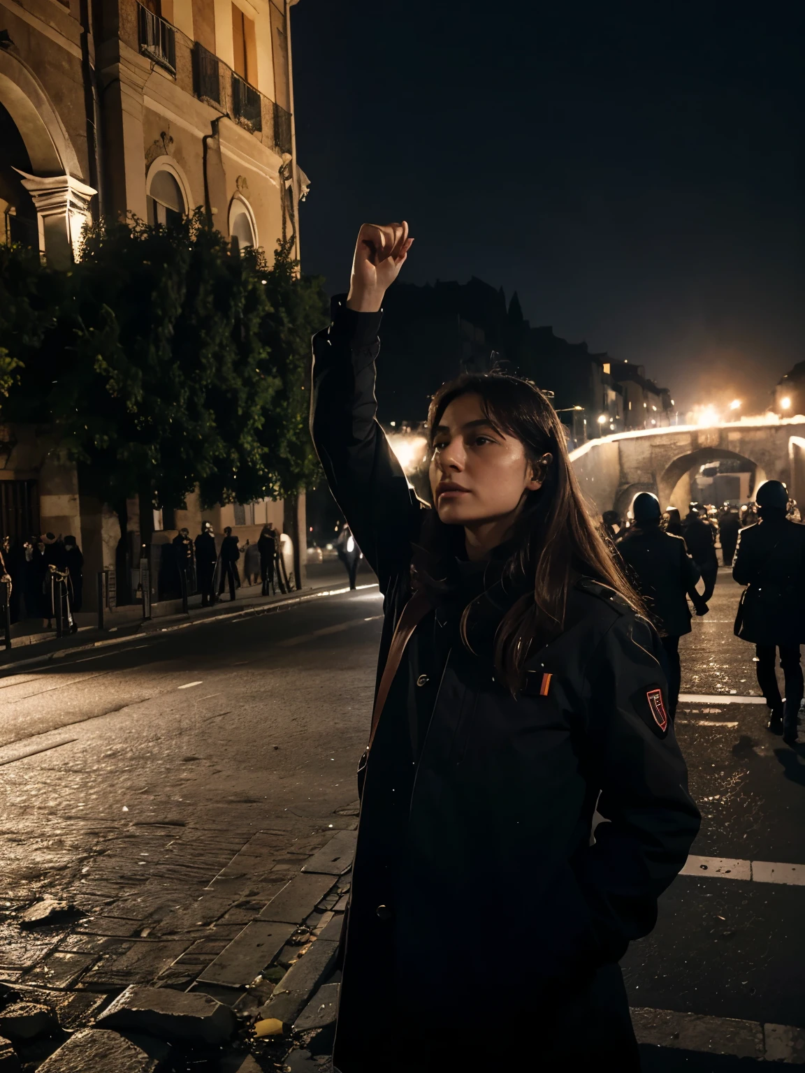 Imagine an image that represents the fall of fascism in Italy and the beginning of the country's democratization and reconstruction process, it could be a historic photograph of the time, showing the Italian population celebrating the end of the fascist regime or perhaps a symbolic image representing the transition to a democratic government.