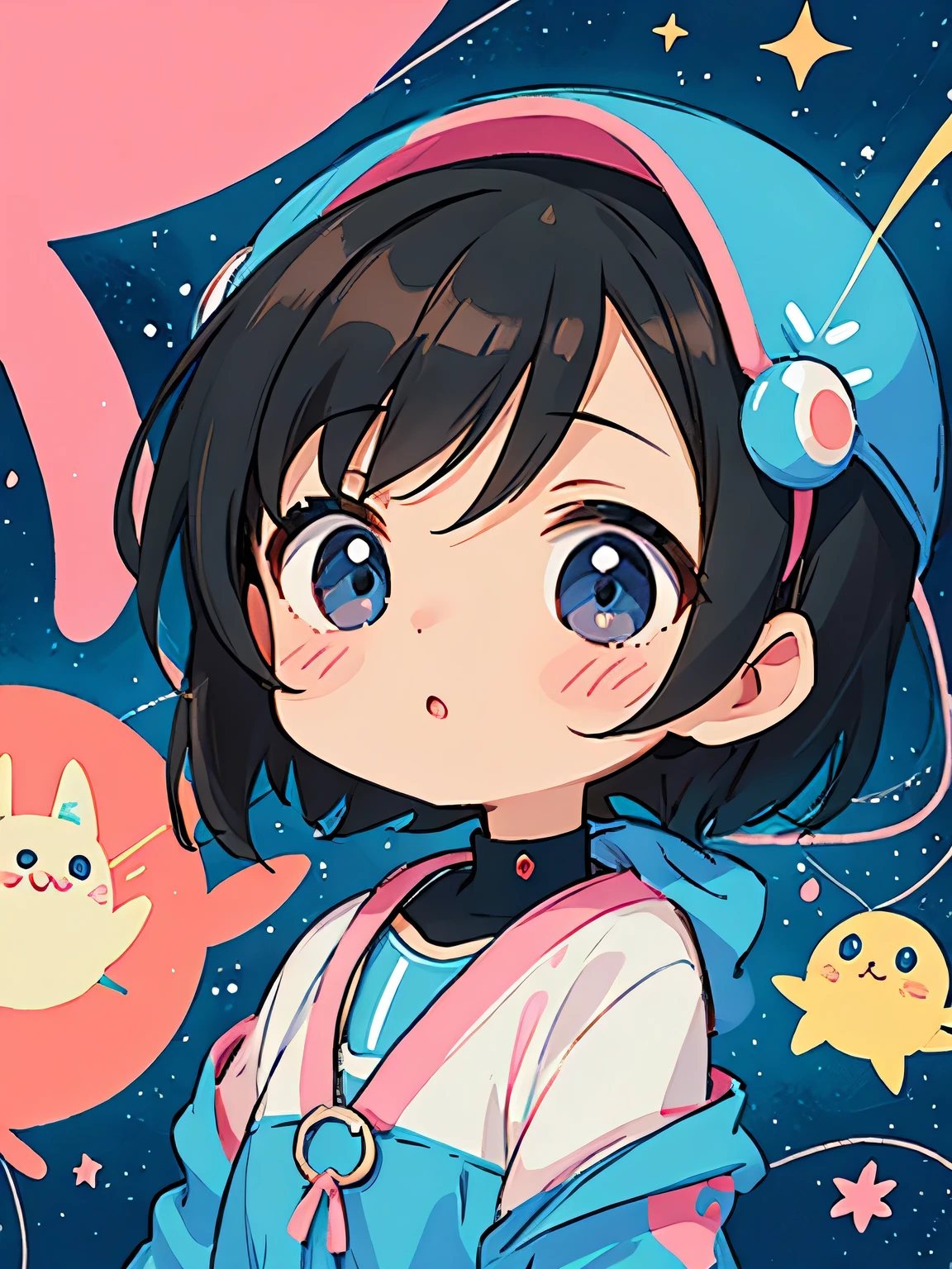 Ai Yazawa style, Kawaii Design, Chibi、Cute Alien, Galactic Universe