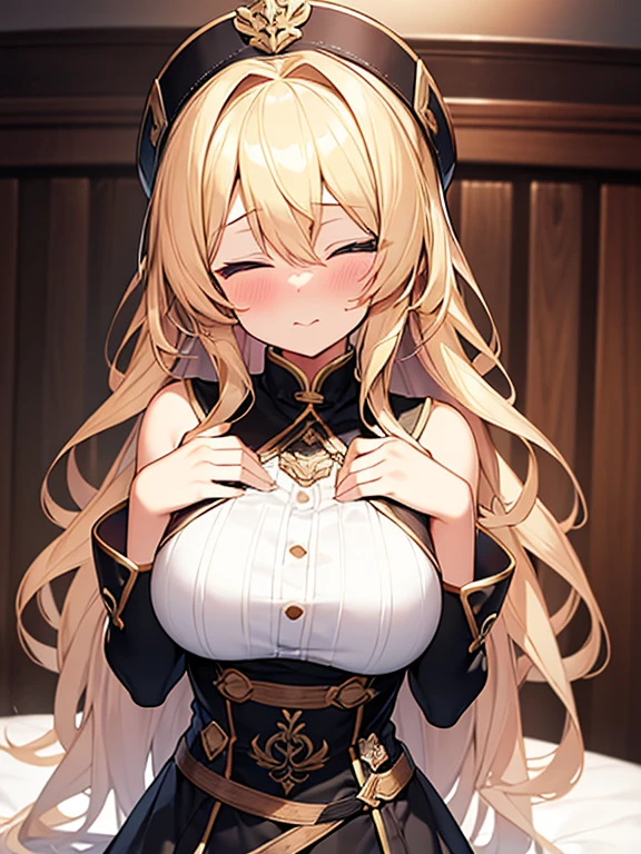Tabletop, highest quality,figure, wallpaper, Super detailed, Absurd beauty、1 beautiful girl、(Blonde、long、Wavy Hair、Very large breasts)、(((Kissing Face)))、Close your eyes、blush、Shyness