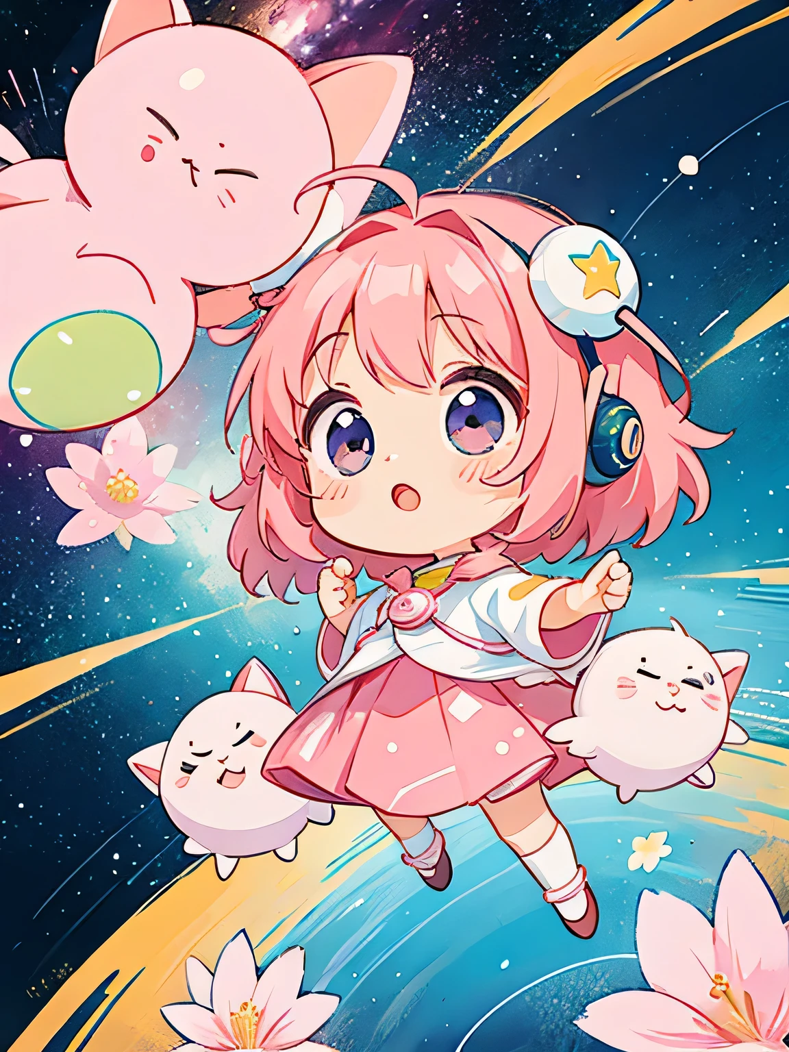 Momoko Sakura style, Kawaii Design, Chibi、Cute Alien, funny, Galactic Universe