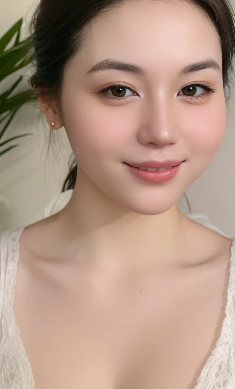 (realistic、masterpiece、Best Quality、8K、highres、white background, high resolution:1.3)、1 chubby girl:1.3)、(smile,show teeth), ((((very very gigantic sagging breasts:1.3))))、looking at viewers, black lace bikini、pale white skin、very blond hair ,very pale skin, ivory pale skin, very white skin, pale skin, very pale white skin, very pale white skin,white skin and pale porcelain, white and pale skin, fair and pale skin!!, long hair, looking at viewers、super fine face and eyes、long hair、 ((full breasts:1.3)), indoor、 upper body、