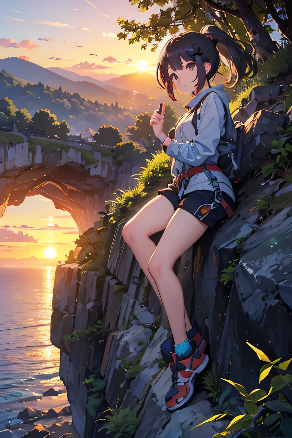 highest quality、High resolution、Detailed Background、(Beautiful face in every detail:1.4)、Anatomically correct、(Draw the usual number of fingers:1.2)、(Detailed facial expressions)、(Detailed eyes:1.2)、(Detailed eyes:1.2)、Beautiful, smooth skin、age beauty、(Highly detailed face:1.4)、Cute color hair color、ponytail、Bobcut、well-groomed eyebrows、Cowboy Shot、
(Beautiful girl climbing in nature:1.5)、
Enjoy climbing while feeling the breeze under the blue sky、Mountain々Enjoy bouldering in the beautiful valleys and gorges that stretch between、
Enjoy rock climbing on the rocks and cliffs near the sea、The ocean views from the cliffs are particularly spectacular.、
Enjoy climbing at sunrise or sunset、The sunset time creates a romantic atmosphere.、
Trees in a natural forest々Enjoy bouldering on the rocks.、You can enjoy colorful and beautiful scenery.