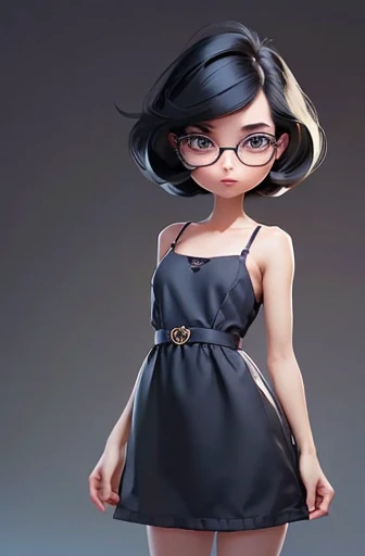 (masterpiece), (8k, best quality, high resolution), (ultra-detailed, realistic), (anatomically correct),
((full body image)), (Standing), (No background),
(1woman), (looking at viewer),
(A Japanese woman, 30 years old and 155cm tall.),
(black hair), (straight hair), (short hair style), (bob cut), (hair behind ears),
(wear glasses), ((black cell frame glasses)),
((Wear a navy blue spaghetti strap dress)), (Mini length dress with simple design),
(Create a detailed image of the eye),
(Her impression is pure, clean and kind.),