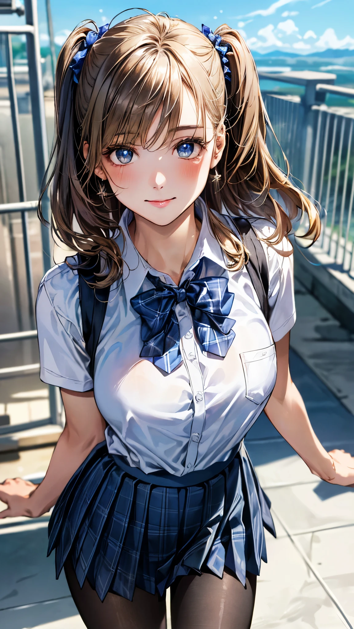 Anime Girl With Blue Eyes And A School Uniform Posing For A Picture 