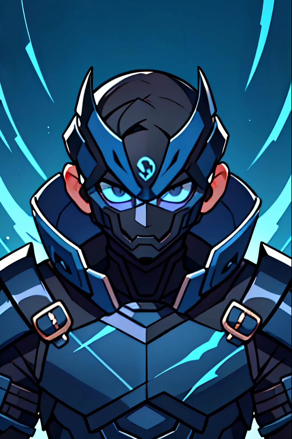 front、cool、Deformation、male性、masterpiece, highest quality,, (highest quality), (Best illustrations), whole bodyが見える、maskをかぶっている、Black Hair、Based on black and blue、Armor、male、character、mask、I can't see your face、whole body、Astringent、SF、Toes