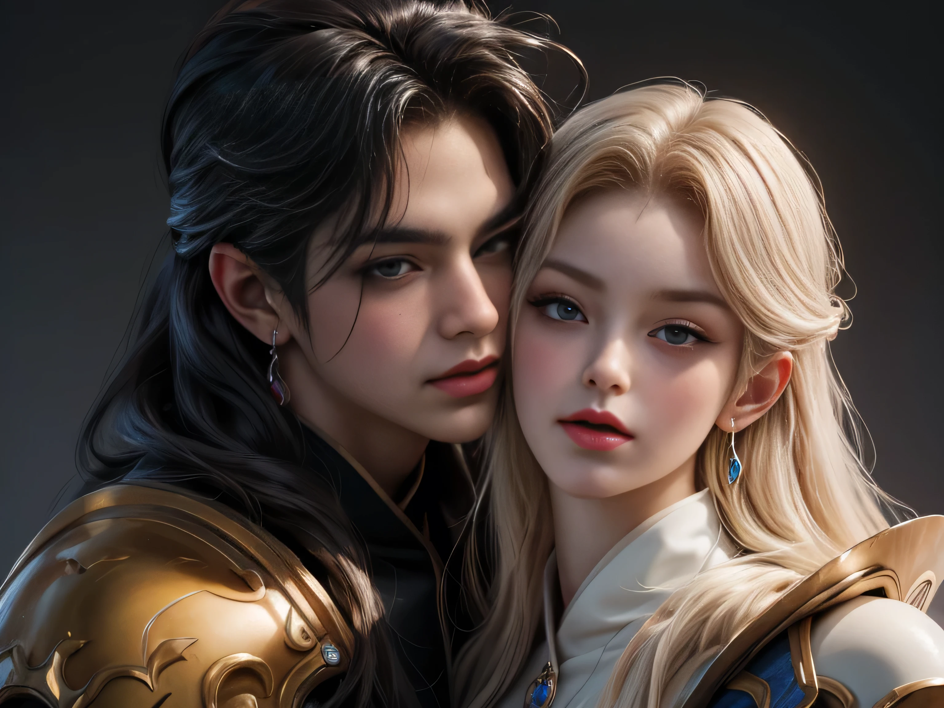 image of a man and woman kissing couple, digital painting by Ren Renf, Tumblr, fantasy art, xianxia fantasy, fox fantasy love, gorgeous art, love concept art, sha xi, 8k)), high quality fanart, chinese fantasy, beautiful art, lung, fan art, beautiful avatar pictures, Cai Xukun, 8k character details, high quality anime art, high quality illustration, detailed anime wallpapers, detailed anime art, hyper realistic, elegant, high quality realistic anime art, ((Finely drawn eyes)) [Perfectly detailed eyes((Beautiful eyes like jewels) drawn in great detail)[clearly drawn pupils]],[eye light[Precise eye lighting]],[long and beautiful eyelashes],[precisely drawn hair [Beautiful and shiny hair, detailed]], (Perfect hand-detailed [Beautiful fingers without damage [beautiful nails]]), (perfect anatomy (perfectly balanced proportions)) [[Full-length portrait]], [perfect color coordination (Accurate simulation of the interaction of light and materials)],([Precise detail](detailed, high)),[Visual art that tells a story],((highest quality)high [[High density drawing]])(4K quality)