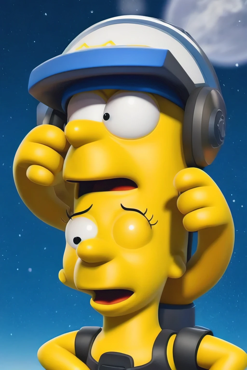 2. NFT Description #2:
Neste NFT, The Simpsons character is in digital 3D art format, com os olhos arregalados enquanto consome criptomoedas Bitcoin. The predominant colors are yellow and black, providing a technological and modern look
