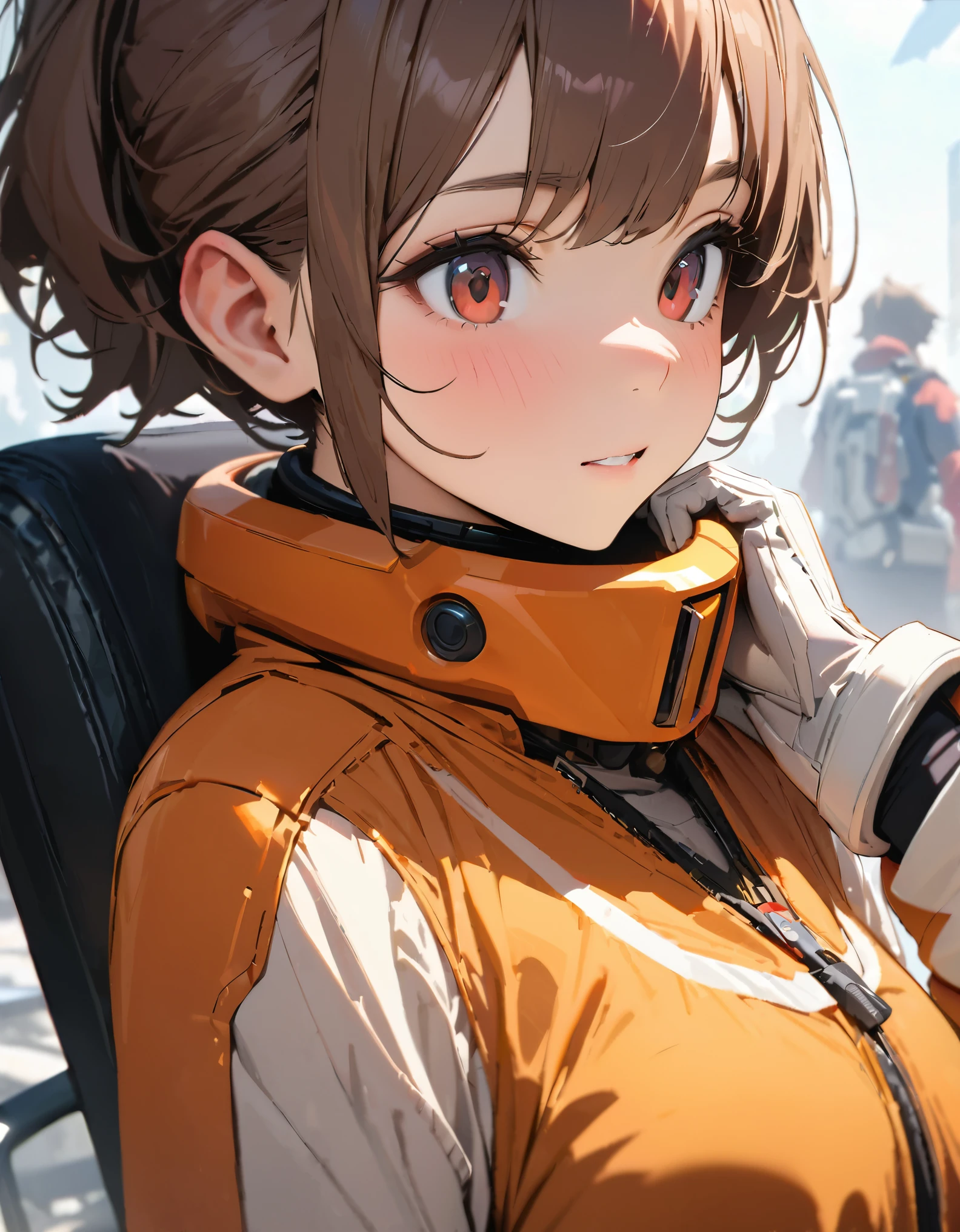 An absurd solution, High resolution, (masterpiece: 1.4), 超detailed, One young woman, Short chestnut hair, Pilot Suit, princess, I&#39;m sitting in a very small, enclosed mecha control room, looking out the window., The window allows you to see the blue planet in space (1.5), The expression is excited, The mecha control room is in space、(highest quality、masterpiece、High resolution、detailed)、animeスタイル、Flat Style、(Shining Eyes、detailed美しい顔),  BREAK,1 girl、Extremely detailed official moe anime art、(The Shining), Best lighting, Best Shadow、High saturation,Dynamic Angle、anime