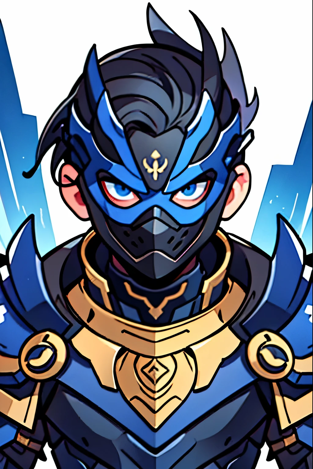 male性、masterpiece, highest quality,, (highest quality), (Best illustrations), whole bodyが見える、maskをかぶっている、Black Hair、Based on black and blue、Armor、male、character、mask、I can&#39;t see your face、whole body、Astringent、SF、Toes