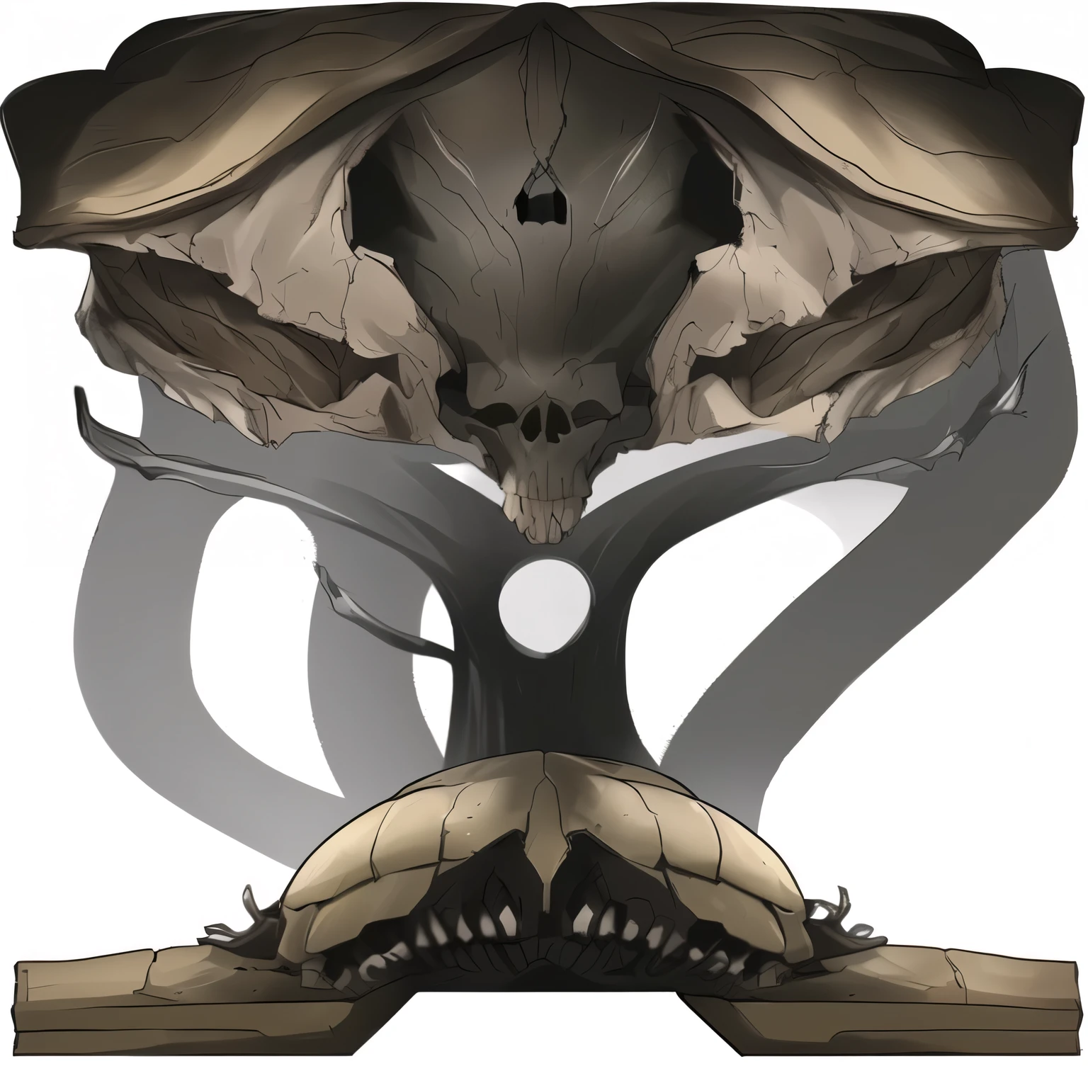 a drawing of a skull with a big head and a big mouth, dentes grandes, dislocated jaw with too many teeth, alien jaw, cara de caveira de veado, criatura sinistra escondida detalhada, with an animal skull for a head, animal skull, a skull of an alien creature, symmetrical conceptual art, inspirado em Marco Mazzoni, estudo da natureza morta, retrato de cavaleiro oco, 2d concept art head macro shot, criatura detalhada, head of a hybrid alien, rotting skull of an alien, bones from the head of a science fiction being, high resolution, 8k, decomposing alien head. skull of a demon.