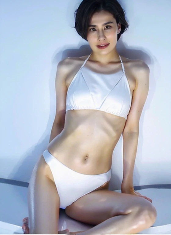 (((ＳＥＸＹSpread your legs:1.35)))、(((ＳＥＸＹWhite silk micro bikini panties:1.35)))、(((Protruding female genitalia:1.35)))、(((Protruding chest:1.35)))、Excessive pubic hair、((Spread your legs、Hold your thighs、Showing off your crotch))、 Drenched in sweat　、Lots of pubic hair、large pointy breasts、Browsing Caution、 （Humans are biologically correct、references） 、 lose extra limbsslim limbsextra numbersmutated hands and finger fusionfingersslim bad handslong necklong body anatomybad deformationbad deformation no extra breasts、Not Futanari、Not Moriman、(Realistic:1.3), In detail, quality, Rembrandt Lighting, (masterpiece:1.2), (photoRealistic:1.2), (best quality), (Detailed skin:1.3), (Intricate details), dramatic, Ray Tracing, One girl, Japanese Girls, 21 years old, Detailed skin texture, (blush:0.5), (It gives me goosebumps:0.5), Scattered beneath the surface, smile, Medium chest, Short Hair Curls, bangs, Hair between the eyes, a woman wearing a uniform, Blue Shirt,Best,Have,uniform, Jacket,tie,ribbon, Pencil Skirt, Cowboy Shot, (Bright sunny day, Tokyo, station, train platform, line),  