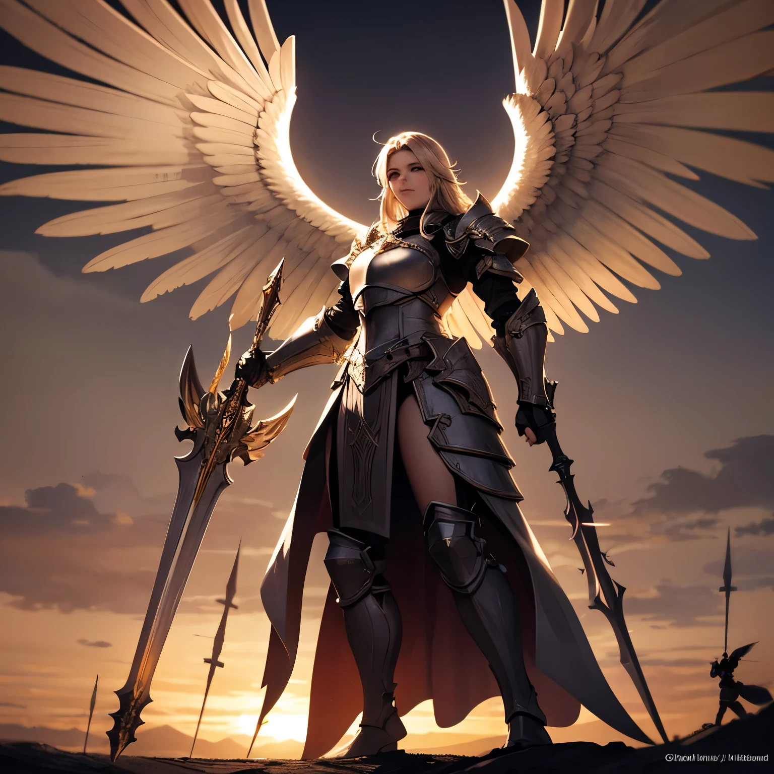 The Warrior Angel of the Angelic Spear is a divine figure in shining armor, wielding a celestial spear. Their majestic wings spread wide as they stand ready to defend the righteous with unwavering strength and determination.