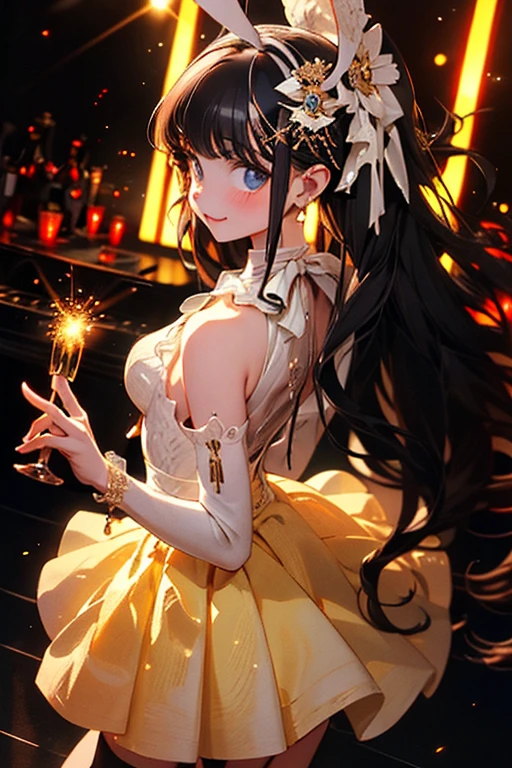 (masterpiece:1.5), (ultra quality), (super fine illustration), (8K), (high resolution), (stunning cg), (depth of field),
(perfect anatomy), (limb and hand and fingers and arm), (hands fingers 5 digits),
1girl, solo, (dynamic angle), (cowboy shot), ((very beautiful and cute girl)), ((16years old girl)), ((gradation colored hair silver hair:1.8 pale blue hair:0.2)), (extreme long hair), (floating hair), blue eyes, (intricate detailed pupils in eyes), (fine detailed iris in eyes)! (small bast), looking at viewer, (bangs), french braid, parted lips, (idol costume), dancing, (mini skirt), (gater straps), earrings, (white thigh-high), (holding microphone in right hand), (singing), (dancing), (cocktail lighting), (spot light),
(on stage),
(light particle),