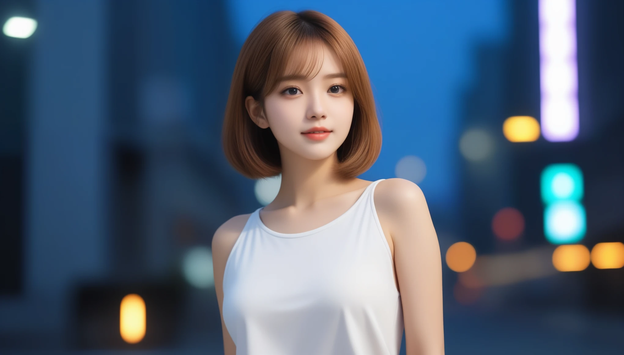 8K, 超High resolution, highest quality, masterpiece, 超Realisticな, photograph, 1 girl, (:1.3), pretty girl, Cute face, Beautiful eyes in every detail, 細かくdetailedに, (18-year-old female), (The best quality in the best condition:1.4), (非常にdetailed), (非常にdetailed CG unified 16k), Beautiful woman with perfect figure: 1.4, Sharp focus: 1.2, 非常にdetailed, 高品質のRAWカラーphotograph, プロのphotograph撮影, Great face and eyes, Beautiful eyelashes、cosmetics, (Amazingly beautiful girl), ((blouse, White Mini Tight Skirt)), Are standing, Sexy posture,(Stylish city night view, Neon lights on the building:1.3), (View from below), Realistic movie faces, A wide zoomed out image of the head-to-toe length, Full body long view, Realistic, ((Realistic natural orange red hairstyle, Realistic blue eyes, Short Bob Hair)), Nice, Very beautiful face, 完璧なモデルのbeauty, swelling of the mouth, 非常にdetailedな顔と肌の質感, fine grain, double eyelid, Medium Chest, smile, crack, West, (masterpiece), highest quality, High resolution, 非常にdetailed, Blurred Background, Written boundary depth, Cinema Lighting, Great legs, High heels, clear, Well-groomed skin, (((photographの大部分は女性で占められている))),, ((Spread your thighs))、Sexy pose、See through 、Look at the audience、beauty,Long neck、Smile a little、Please close your mouth and laugh、(((Ideal body proportions))),A cup small breasts :2,、Portraiture:2、Perfect Anatomy、Vivid details、detailed、超Realisticな、Light and shadow,Strong light,Fashion magazine cover,Thin lips
