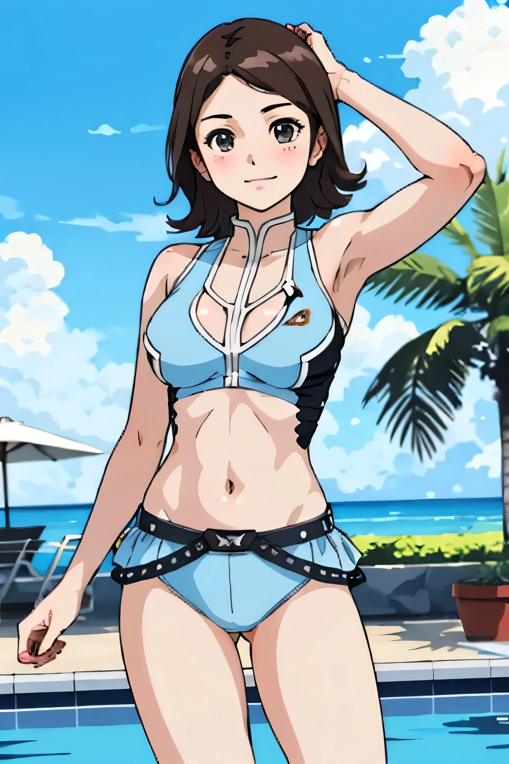 masterpiece, 最high quality, alone,One girl,View your viewers,Outdoor, Cowboy Shot,Ocean,Anime Style,
Ann,Look at her, Great environment, Very detailed, high quality, summer, Bright sun, Pool, bikini, White ruffled swimsuit, Jump. Have a float