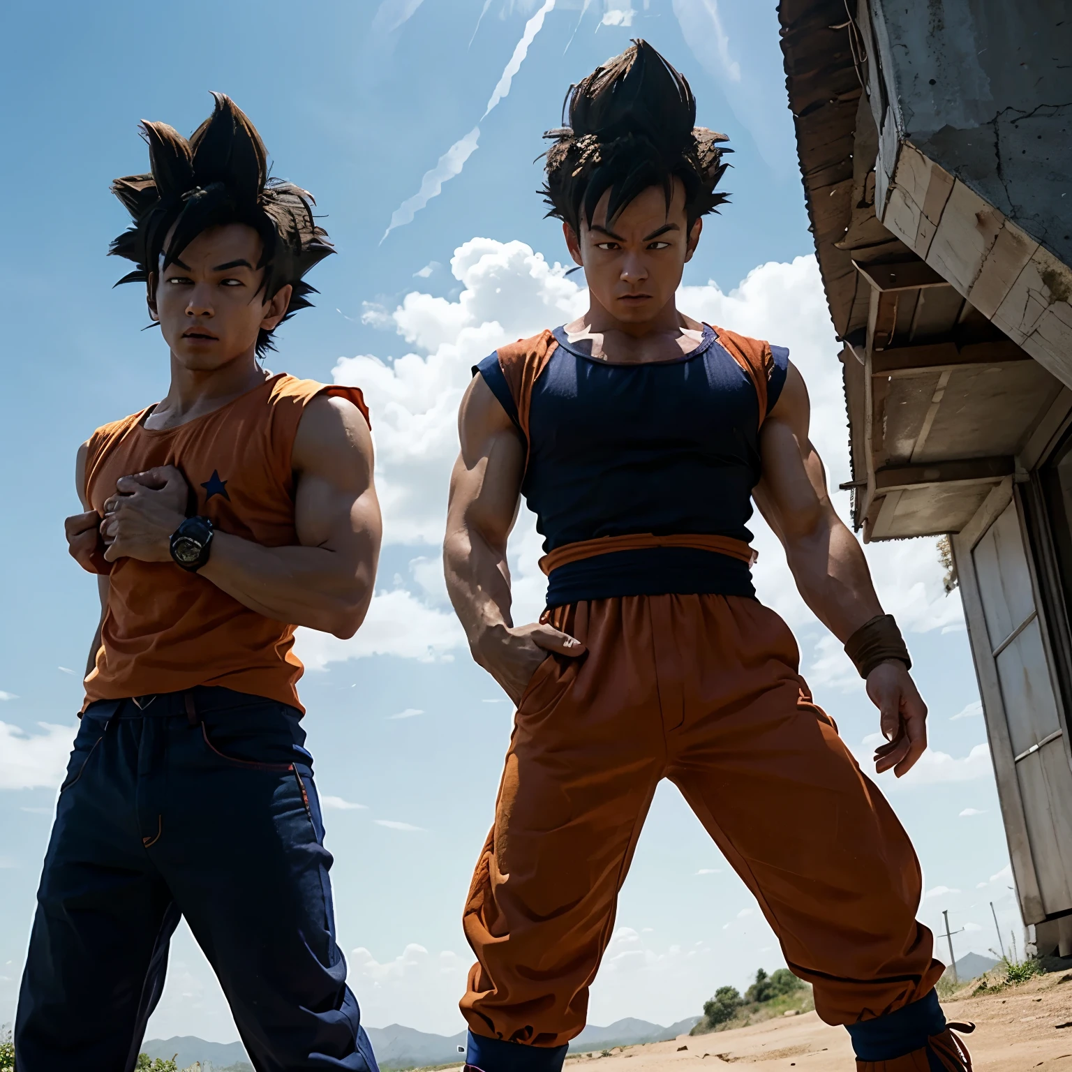 Goku golpiando a Vegeta