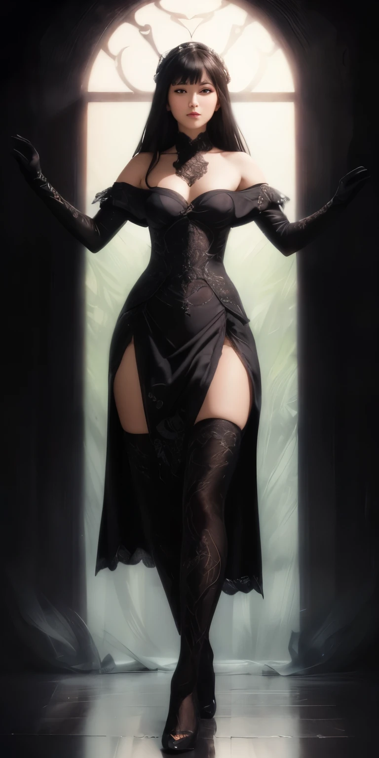 (best quality,4k,8k,highres,masterpiece:1.2),ultra-detailed,(realistic,photorealistic,photo-realistic:1.37),asian,long gloves,stocking,portraits,professional,soft lighting,vivid colors,feminine,flowing fabric,delicate lace,ornate details,dainty fingers,glossy texture,dewy skin,subtle makeup,intense gaze,graceful pose,sharp focus,crisp lines,subtle shadows,contrast,rich color palette,beautifully crafted background,sublime elegance,sophisticated style,ethereal atmosphere,tranquil mood.