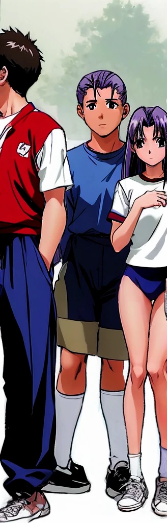 Momoko Koigakubo, a tall girl with beautiful legs, is standing from behind in a white gym uniform and light navy blue bloomers that look like panties.。