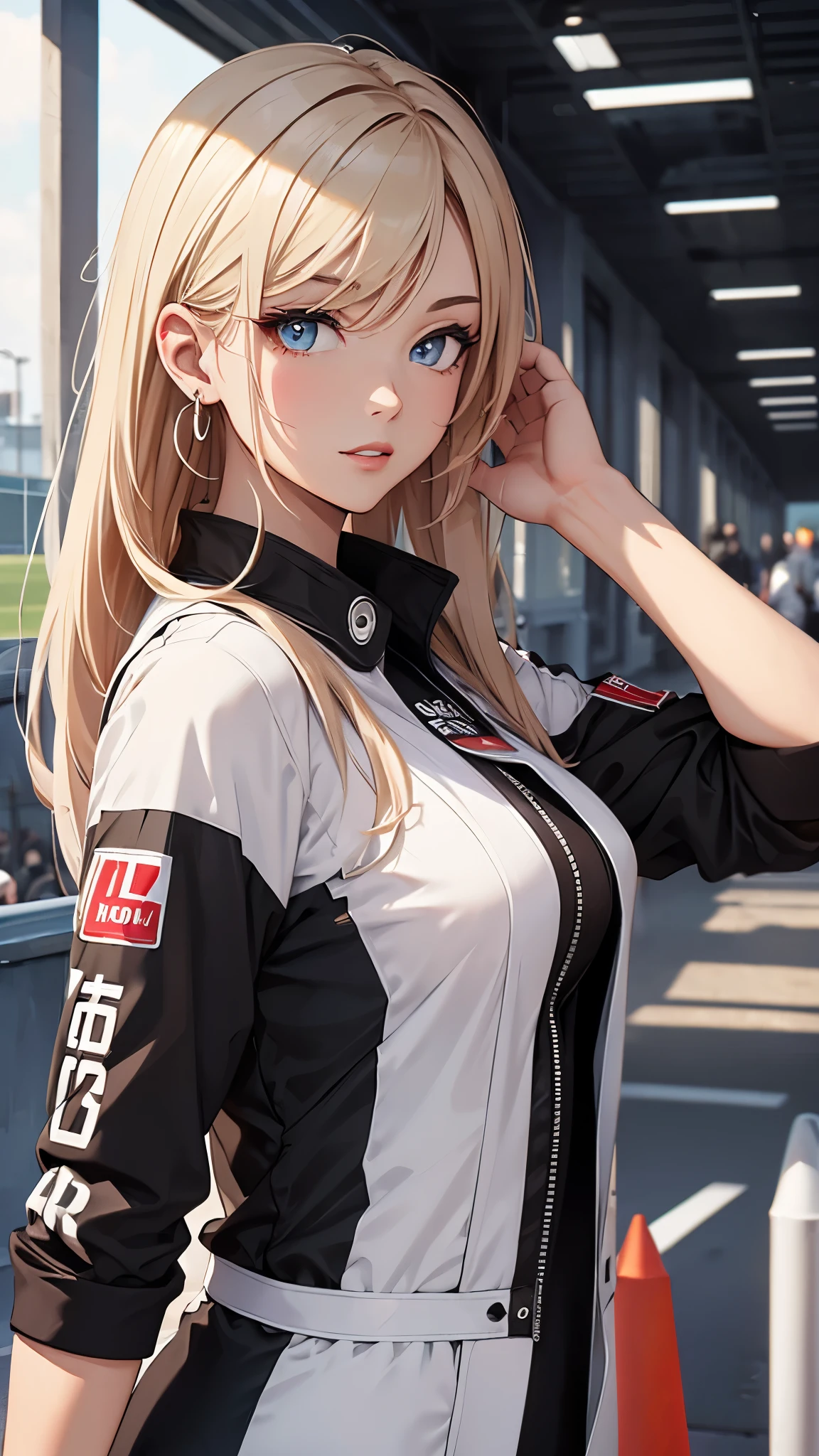 (((masterpiece))),(((High resolution)))、(((8K)))、(((beautiful woman racer))), ((top quality eyes)), (detailed face), (detailed texture), look at the camera