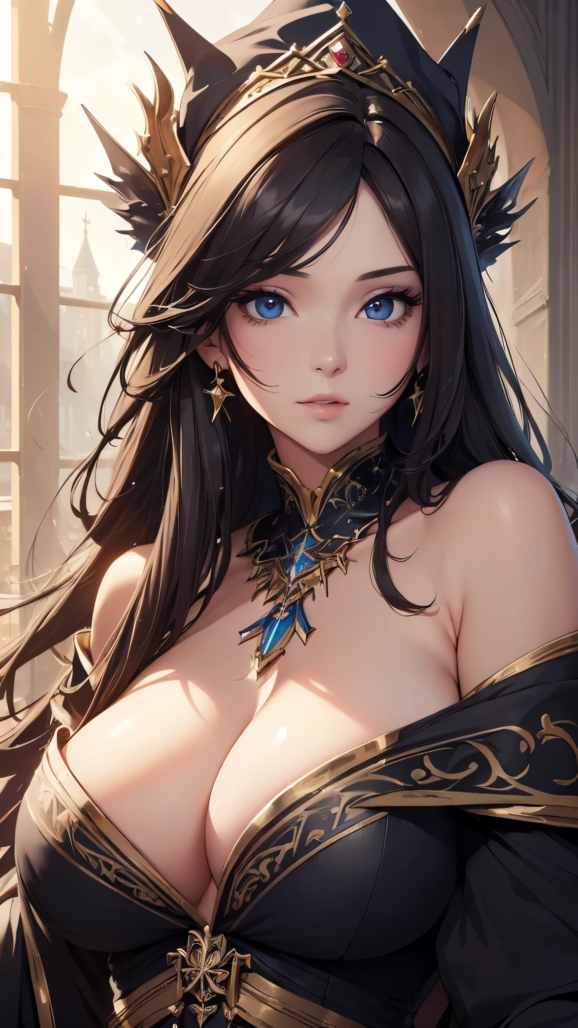 (((masterpiece))), (((High resolution)))、(((8K quality)))、(((perfect face)))、(((Beautiful woman wizard))), big tits, off shoulder, look at the camera, ((top quality eyes)), (detailed face), (detailed texture)