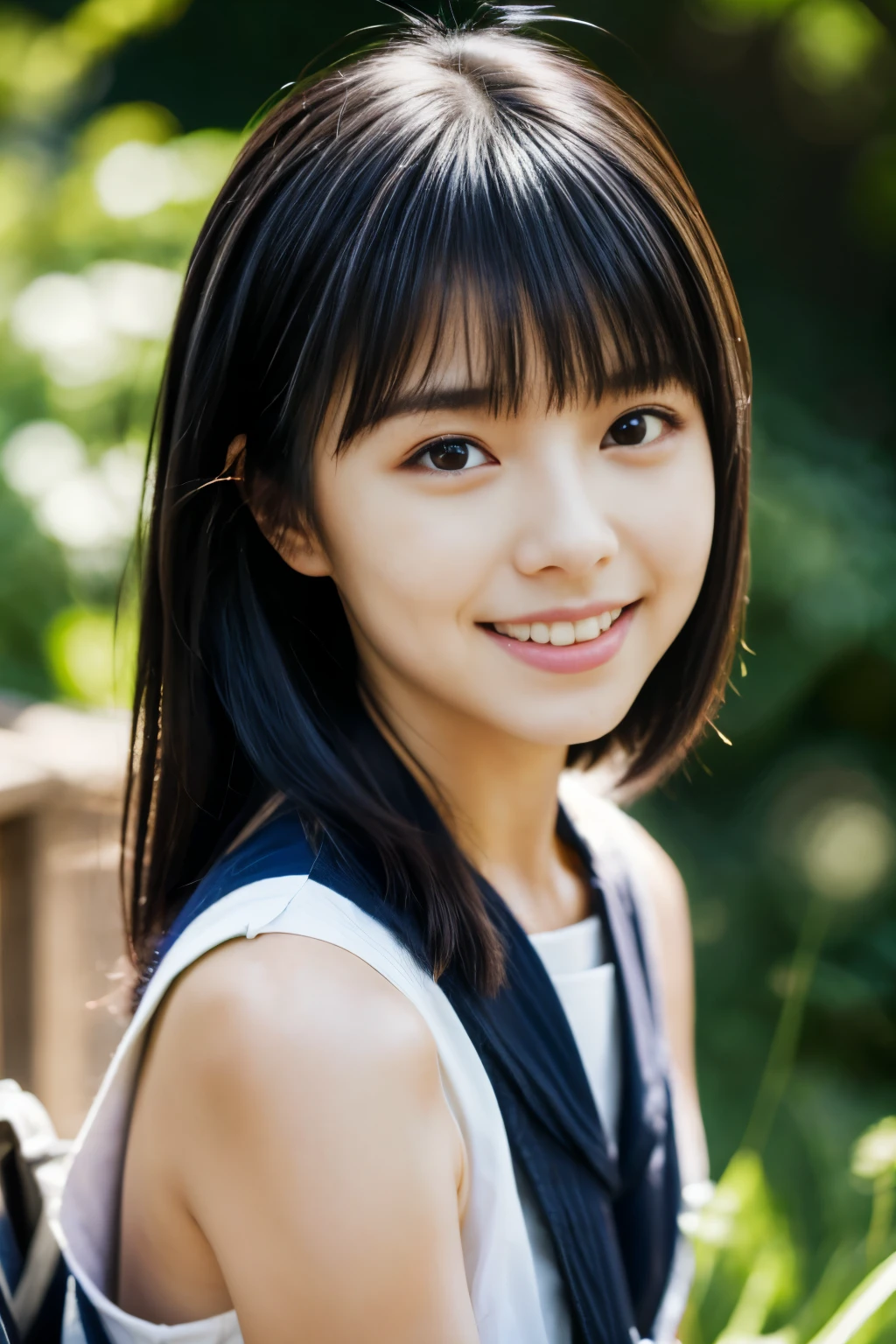 (highest quality,8K quality,masterpiece:1.3),(超A high resolution,Photorealistic:1.4,RAW Photos),(Very detailed,Caustics,Detailed Background),(Ultra-Realistic Capture,Fine and beautiful skin,Perfect Anatomy),Japanese Girl, School classroom,16 years old,(cute), Idol Style, Black Hair, Mid-length straight tote hair,Bob, Female student, White teeth, ,looking at the camera, Bust up shot,Natural soft light, portrait