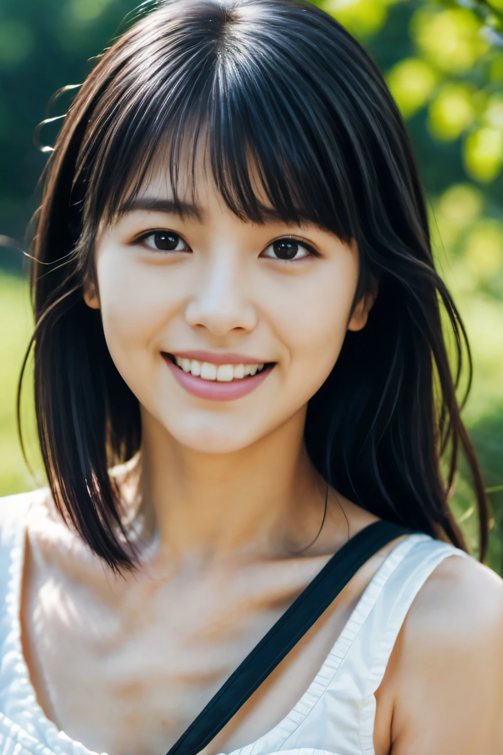 (highest quality,8K quality,masterpiece:1.3),(超A high resolution,Photorealistic:1.4,RAW Photos),(Very detailed,Caustics,Detailed Background),(Ultra-Realistic Capture,Fine and beautiful skin,Perfect Anatomy),Japanese Girl, School classroom,16 years old,(cute),　Idol Style, Black Hair, Mid-length straight tote hair,Bob, Female student, 　White teeth, ,looking at the camera,　Bust up shot,Natural soft light, portrait