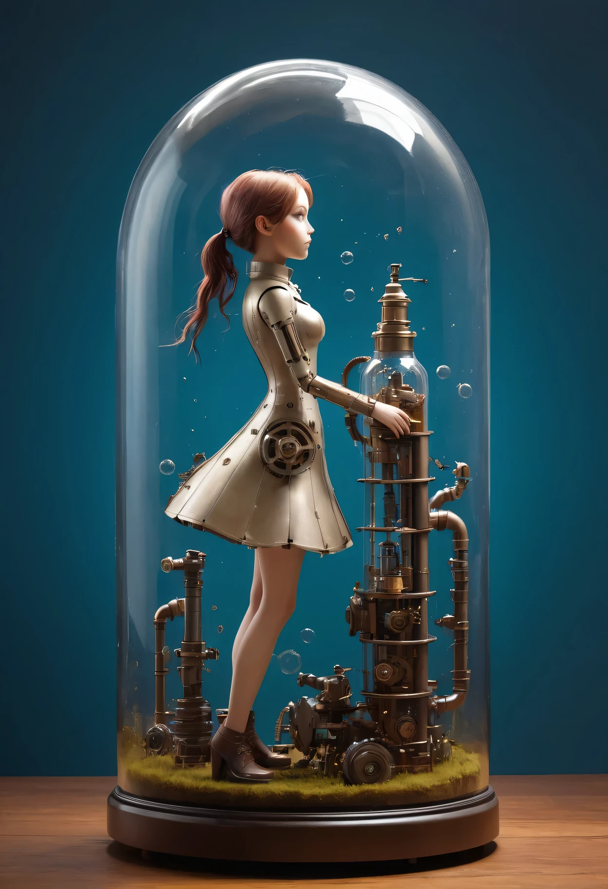 Mechanical girl in a bottle
