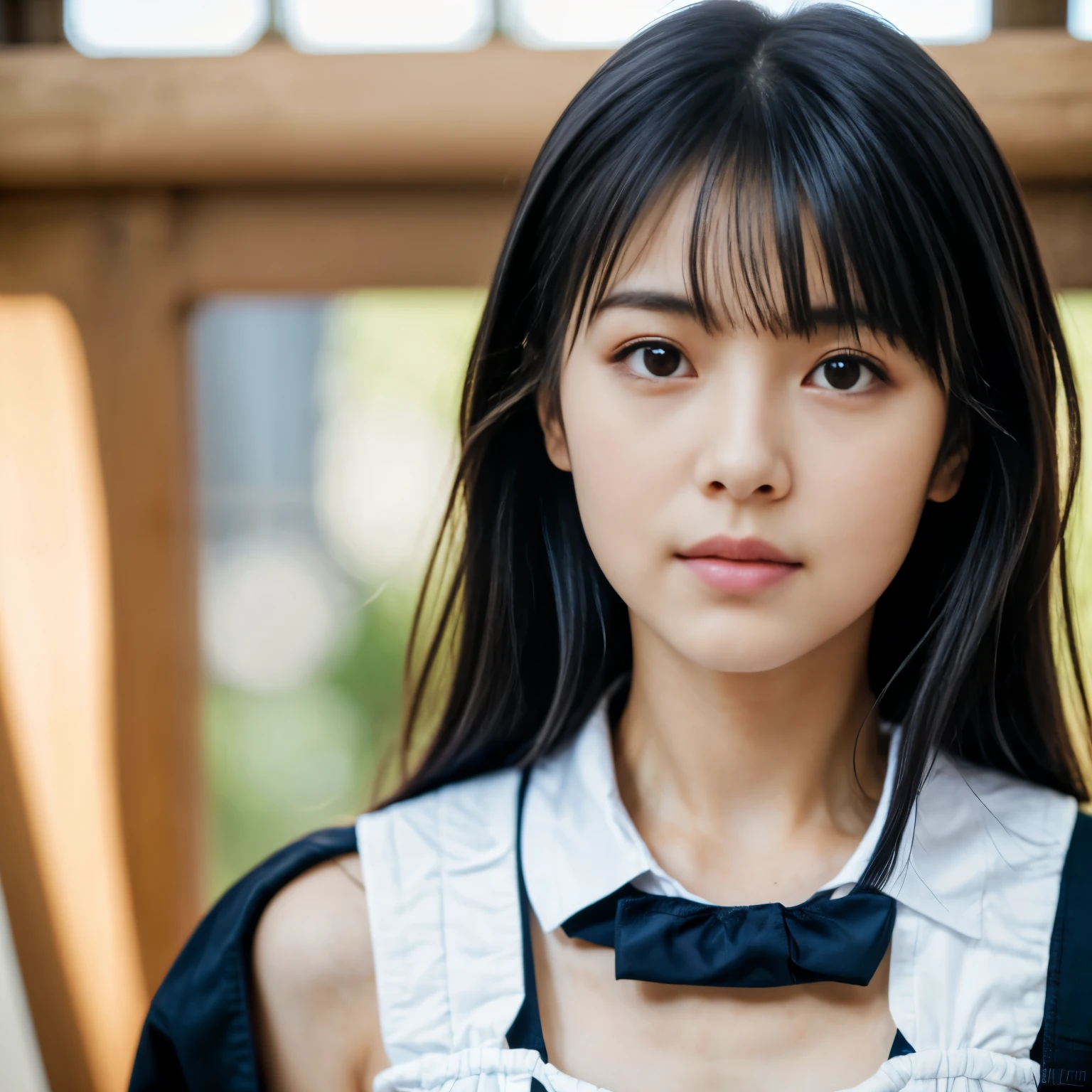 (highest quality,8K quality,masterpiece:1.3),(超A high resolution,Photorealistic:1.4,RAW Photos),(Very detailed,Caustics,Detailed Background),(Ultra-Realistic Capture,Fine and beautiful skin,Perfect Anatomy),Japanese Girl, School classroom,18-year-old,(cute), Idol Style, Black Hair, Mid-length straight tote hair, Female student, ,looking at the camera, Bust up shot,Natural soft light, portrait