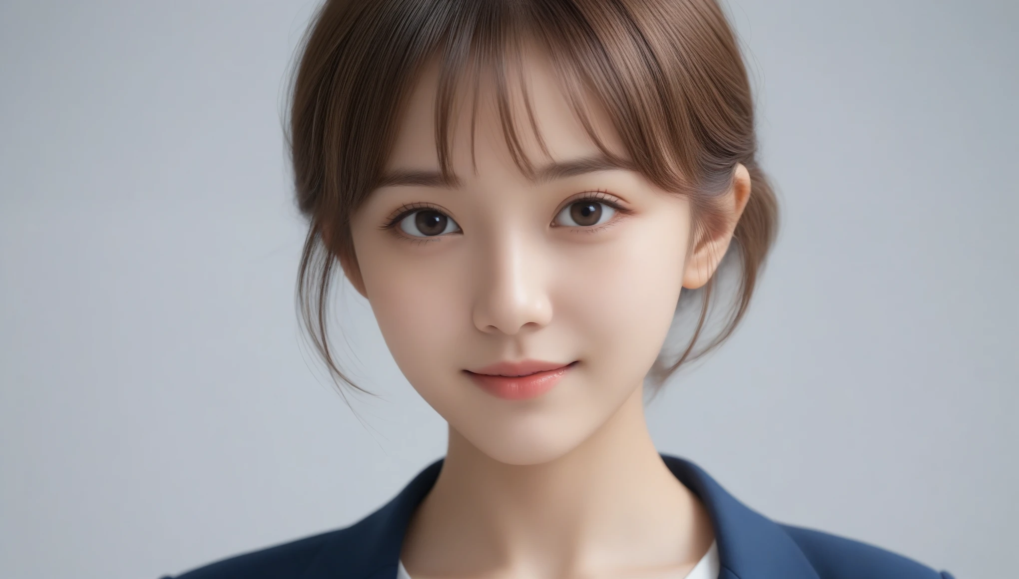 8K, 超High resolution, 最high quality, masterpiece, Surreal, photograph, 1 girl, (10 :1.3), pretty girl, Cute face, Beautiful eyes in every detail, 細かくdetailedに, High resolution, high quality、Perfect dynamic composition, 魅力的な和Wind美人、(((1 personの少女)))、masterpiece,最high quality, ((Calm expression))), ((1 person)),(((Office Lady)))、,((Shirt and suit jacket))、((Shadow on a white wall)),Wind、A look of determination, Upper body view、 (最High resolution、clear_image)、最high quality、Light and shadowのコントラスト、((illumination))、非常にdetailed、Semi-realistic、Short Hairstyles、Brown Hair、bangs、19 years old、 Lady,,young、((View from above))、Delicate facial features,See through 、Look at the audience、beauty,Long neck、Smile a little、Please close your mouth and laugh、(((Ideal body proportions))),A cup small breasts :2,、Portraiture:2、Perfect Anatomy、Vivid details、detailed、Surreal、Light and shadow,Strong light,Fashion magazine cover,Thin lips