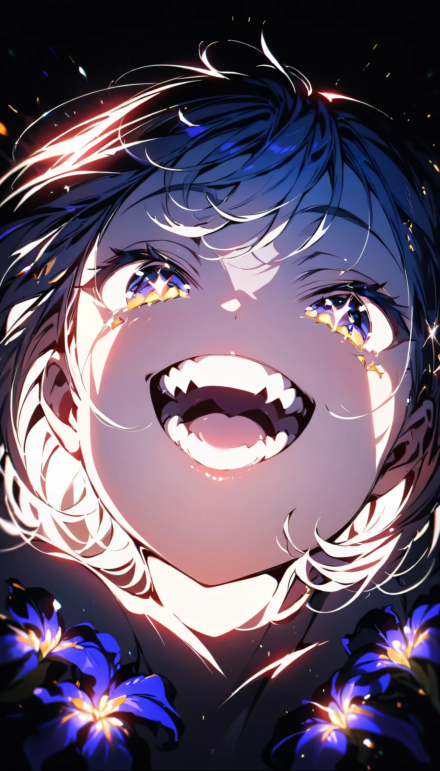 ((masterpiece, highest quality)), High resolution, 8k, Cinematic Light, High Contrast, Depth of written boundary, Strong brilliance, Detailed Background, One girl, cute, Fine grain, Eyes sparkling, Detailed Iris, Grin, Stylized, Open your mouth, tooth,