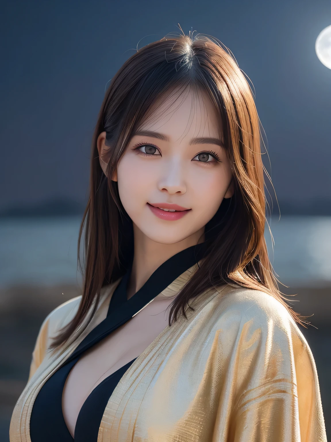 ((Top Quality, 8K, Masterpiece: 1.3)), Sharp Focus: 1.2, (Super Beautiful Face: 1.0), (Slender Abs Beauty: 1.0), (Shiny Skin: 1.0), Realistic Photography, Black Hair, Realistic Pupils, Video Lighting, High Definition Eyes and Face, Video Lighting, (Cowboy Shot: 1.3), kimono, hakama, obi, medium breasts