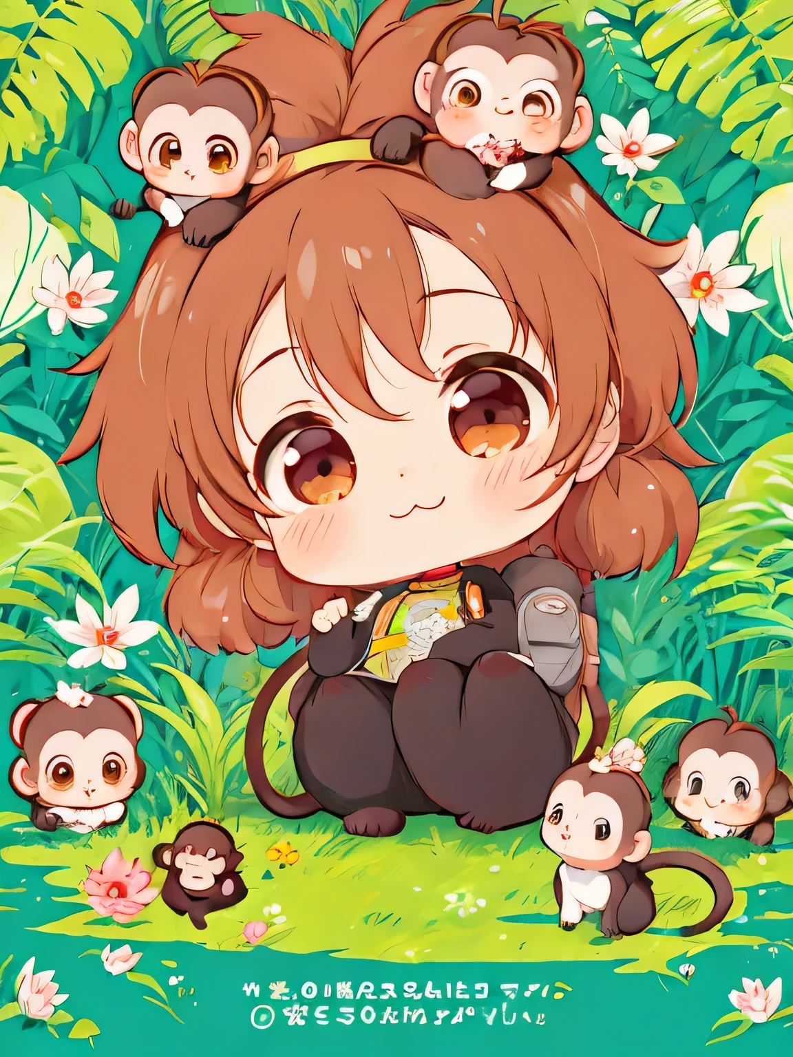 Momoko Sakura style, Kawaii Design, Chibi girl monkey, monkey Forest