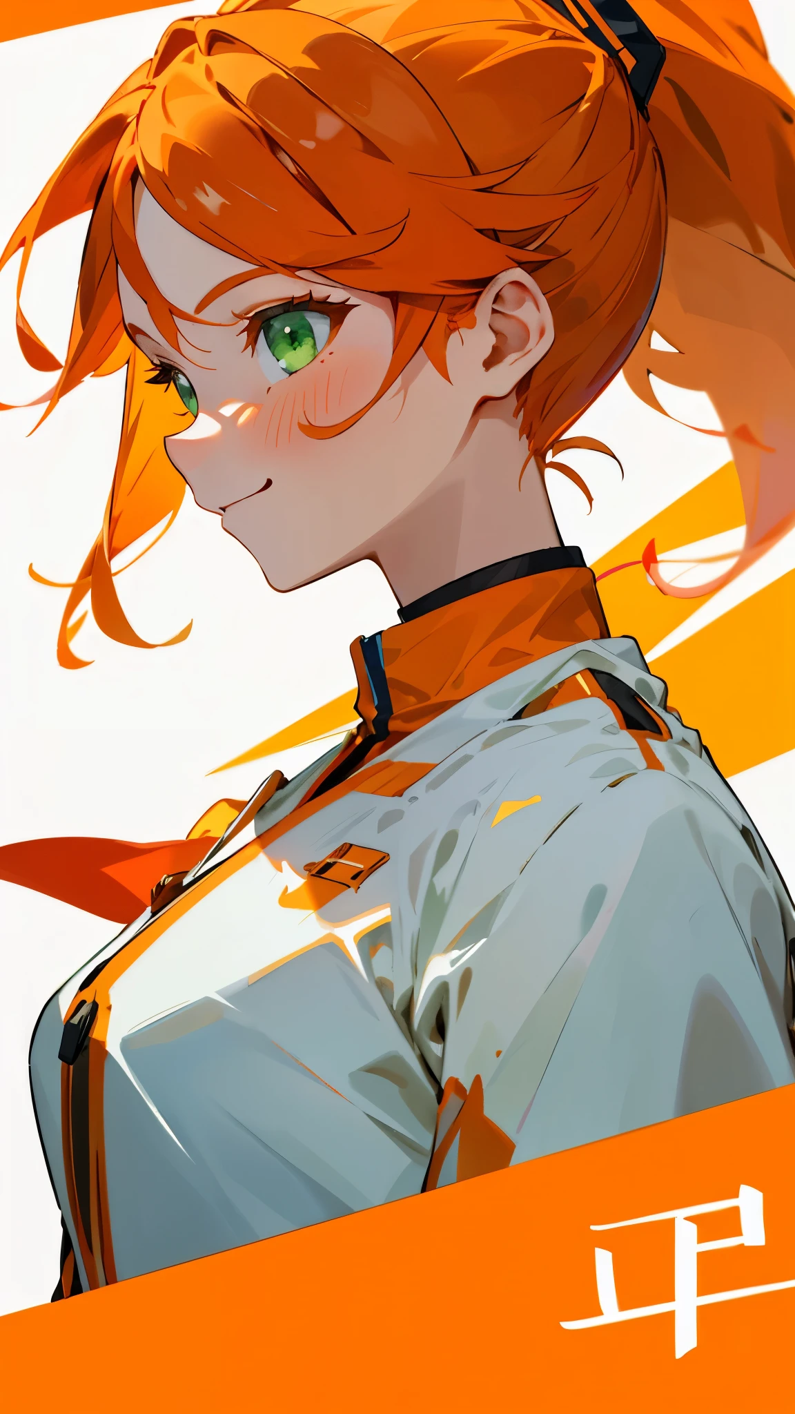 1 girl、Orange themed clothing、Orange Hair、ponytail、Beautiful green eyes、smile、From the side、White uniform with gold trim、Face close-up