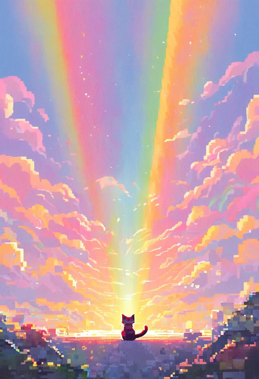 Cat, Tabby, rainbow, power-up, Pixel