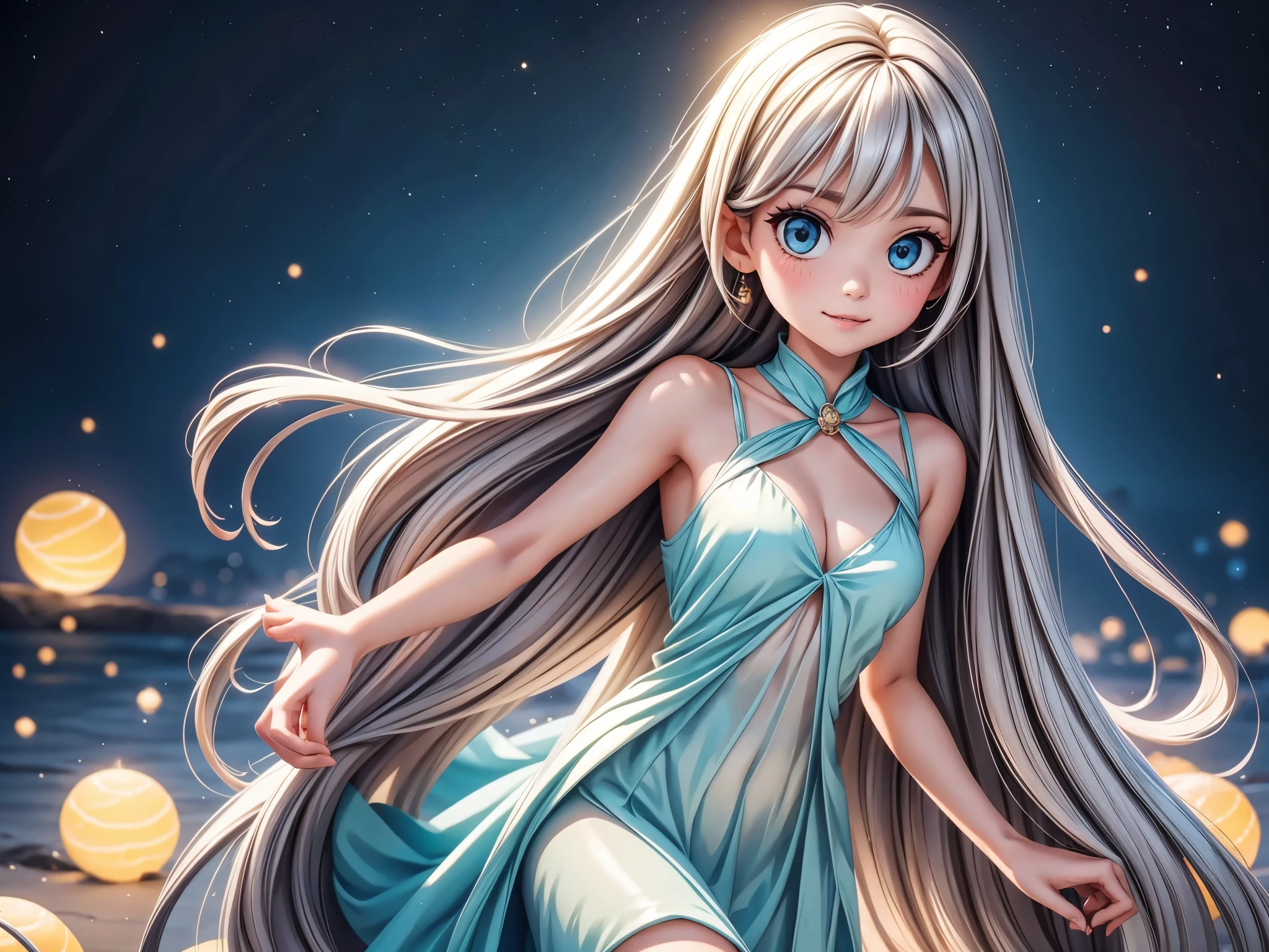 A girl dancing with a skeletons,illustration,pastel colors,soft lighting,highres,ultra-detailed,best quality,portrait,fantasy,enchanted atmosphere,flowing dress,beautiful detailed eyes,long flowing hair,delicate fingers,empty background,subtle glow,ethereal theme,lively movement.