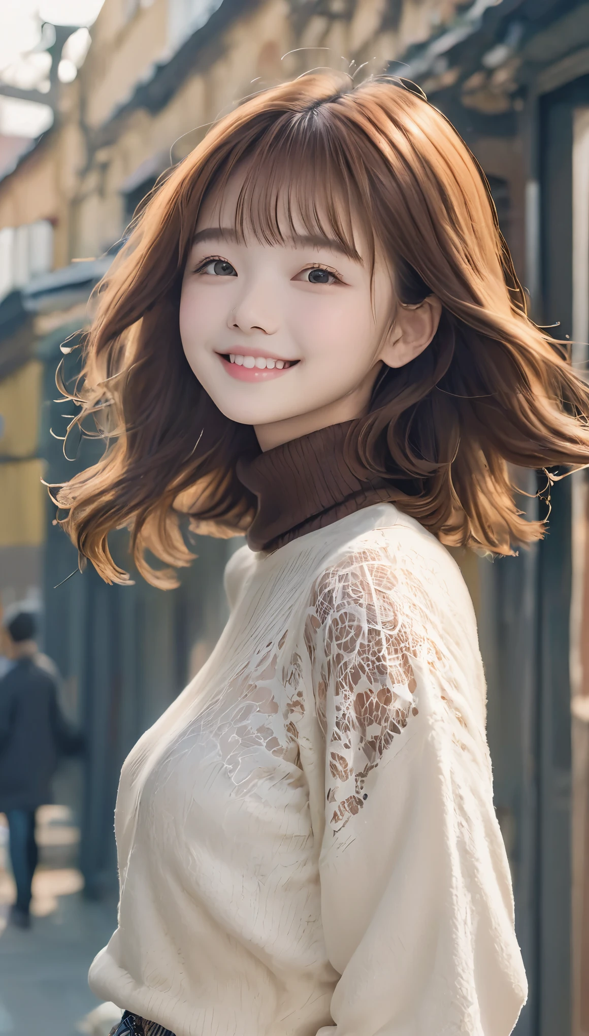 highest quality、An illustration、Super quality、OK、High resolution、8k wallpaper、Perfect dynamic composition、(((Whole Body Ezbian)))、((From below))、Cute 20 year old girl、Beautiful face in every detail、Delicate and cute eyes、Fine skin、My cheeks are red.、shy、(Shortcuts:1.3)、(Wavy brown hair)、Small breasts、Bold sexy pose、smile、(No sleeve、Navel exposure、Fitted turtleneck)、Hot pants lace street、Small breasts、Between the legs、Small Ass、Thin ass、Please generate on the eaves.、Narrow shoulders、No underwear、Wear a half bra