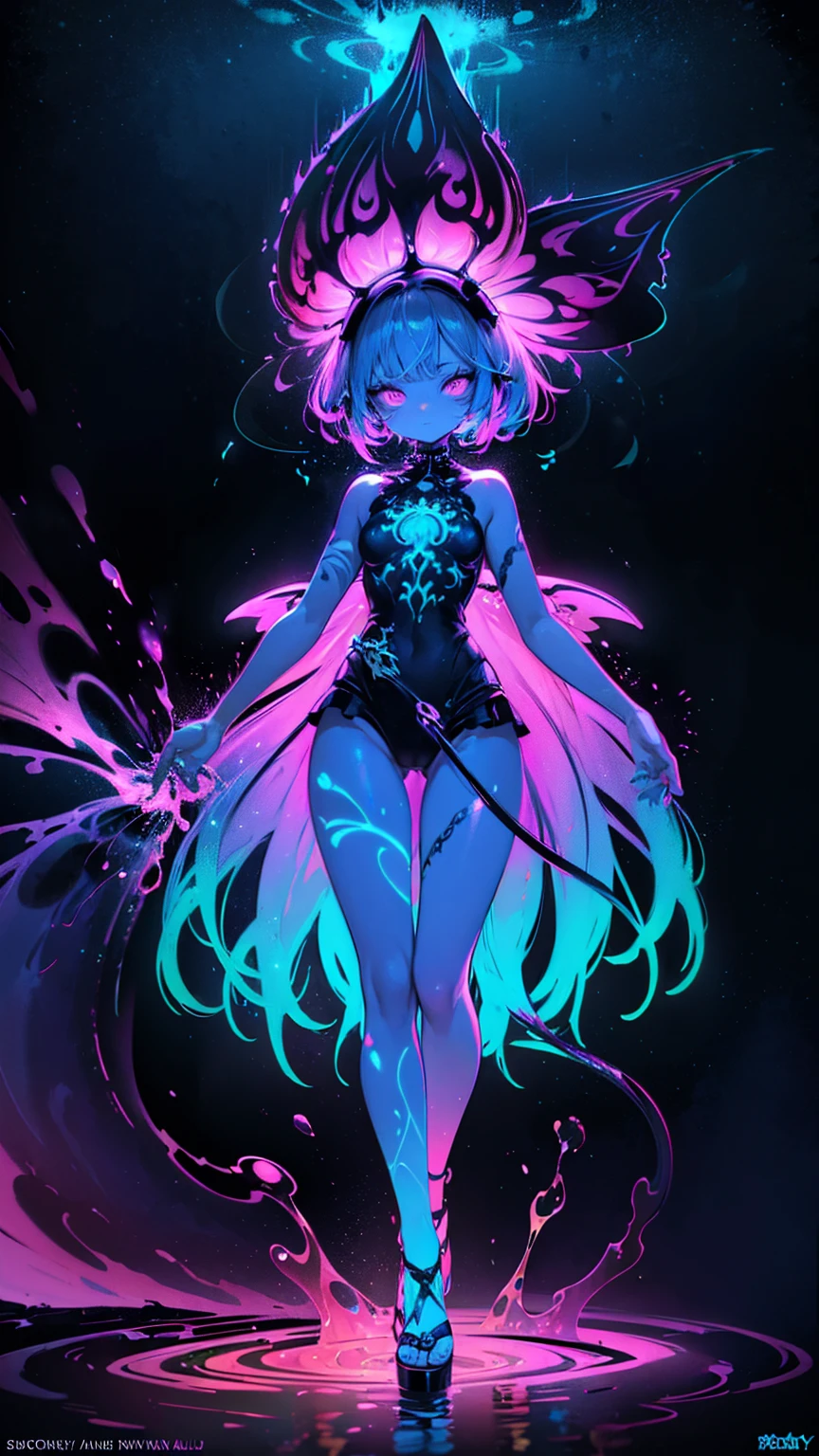 Glow in the dark ，the color glow of Bioluminescent , paint splashing，Captivating psychedelic surreal neon amazing universe beautiful gorgeous women in a bright colorful neon light，Mark Reiden、daniel merriam、Bright neon colors in the style of Frank Frazetta and Boris Vallejo, 、fashion clothes，Sandals，super realism, trippy,  ornate, beautiful, fine Detail, intricated detail, Hyper detailed, oil painting, intricate colors,