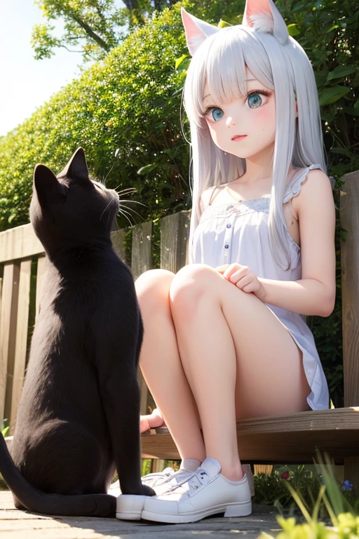 Cat and white cat girl