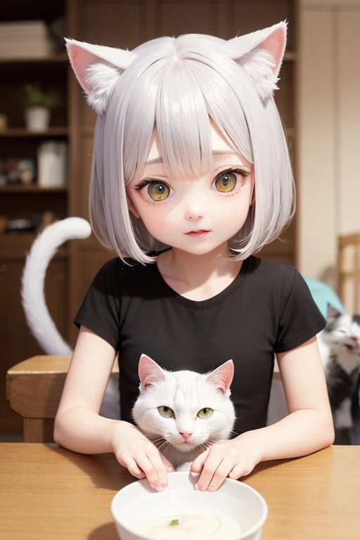 Cat and white cat girl