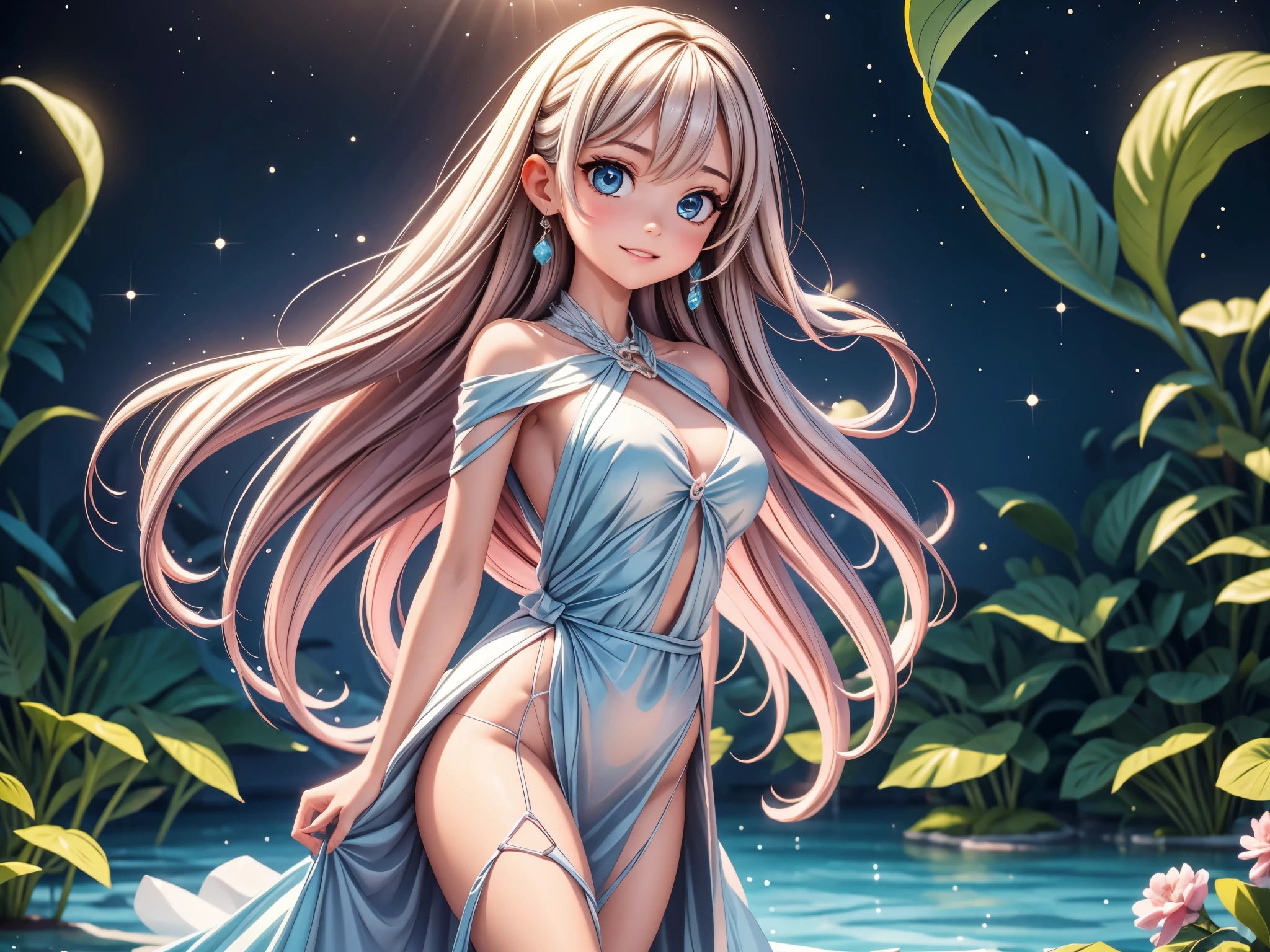 A girl dancing with a skeletons,illustration,pastel colors,soft lighting,highres,ultra-detailed,best quality,portrait,fantasy,enchanted atmosphere,flowing dress,beautiful detailed eyes,long flowing hair,delicate fingers,empty background,subtle glow,ethereal theme,lively movement.