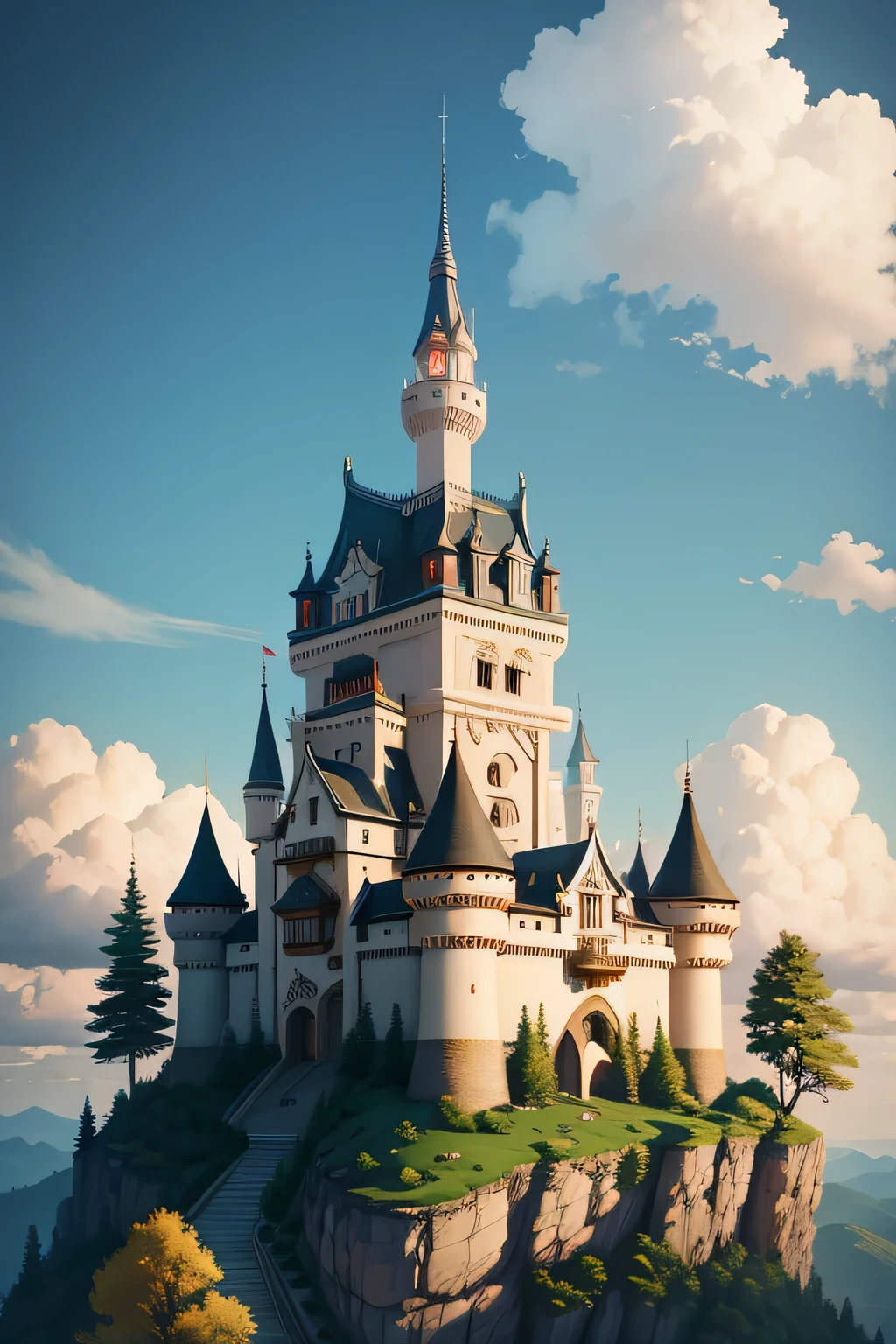 Dream Castle，Close-up of the castle，There are many flowers in the foreground, Magic Castle school on a hill, Beautiful castle, Magic Castle, Medieval fantasy town, Castle Background, fairytale place, Beautiful and detailed fantasy, Fairy tale style background, fantasy is very detailed, Beautiful fairy tale, Feiyun Castle, fantasy，charming