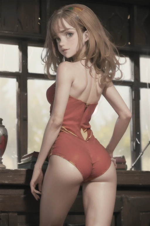 masterpiece, hermione granger, brown hair, flat torso, tiny legs, tiny hands, nude body, ass, pussy,